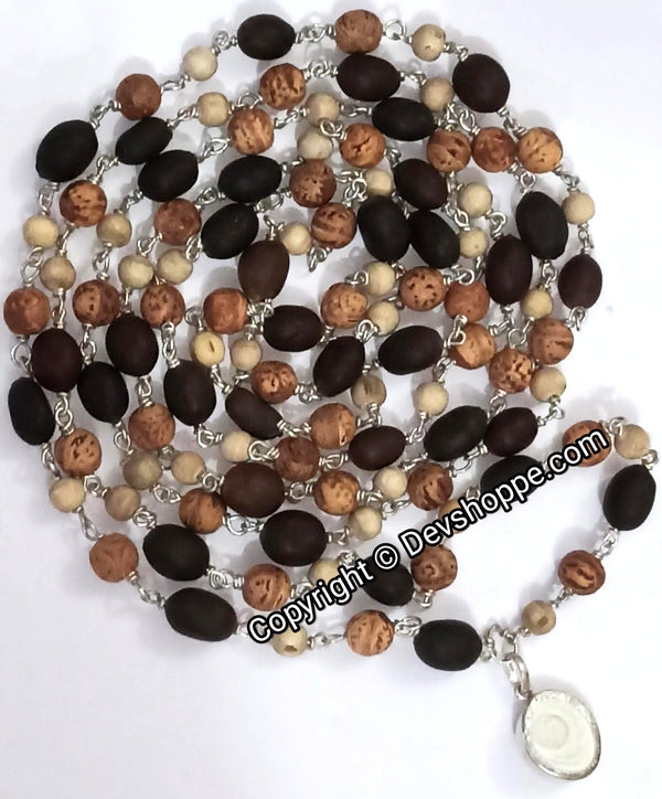 Kayakalp , Tulsi , Kamal Gatta beads combination mala in silver with Gomti Chakra pendant Kayakalp , Tulsi , Kamal Gatta beads combination mala in silver with Gomti Chakra pendant