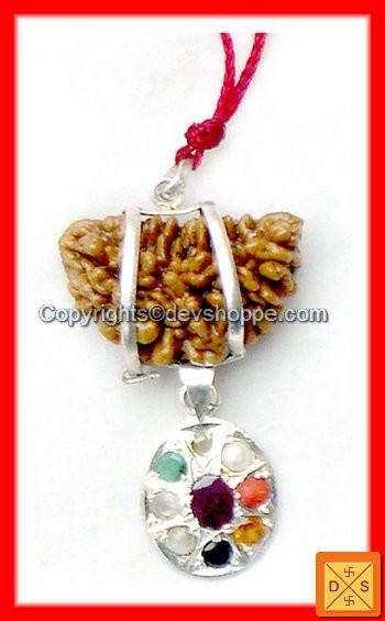 One Faced Rudraksha (1Mukhi) and Navratna Pendant Combination One Faced Rudraksha (1Mukhi) and Navratna Pendant Combination