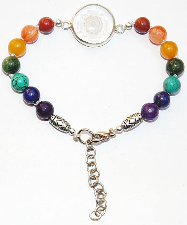 Chakra Stone bracelet with Sphatik Sriyantra in silver Chakra Stone bracelet with Sphatik Sriyantra in silver