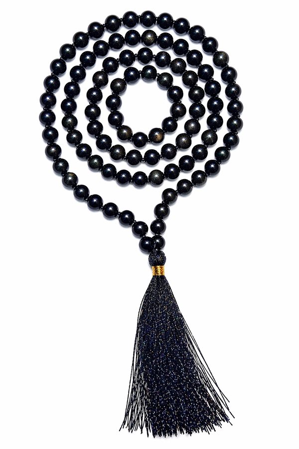 Black Obsidian Gold Sheen Mala 108 Beads Necklace Black Obsidian Gold Sheen Mala 108 Beads Necklace