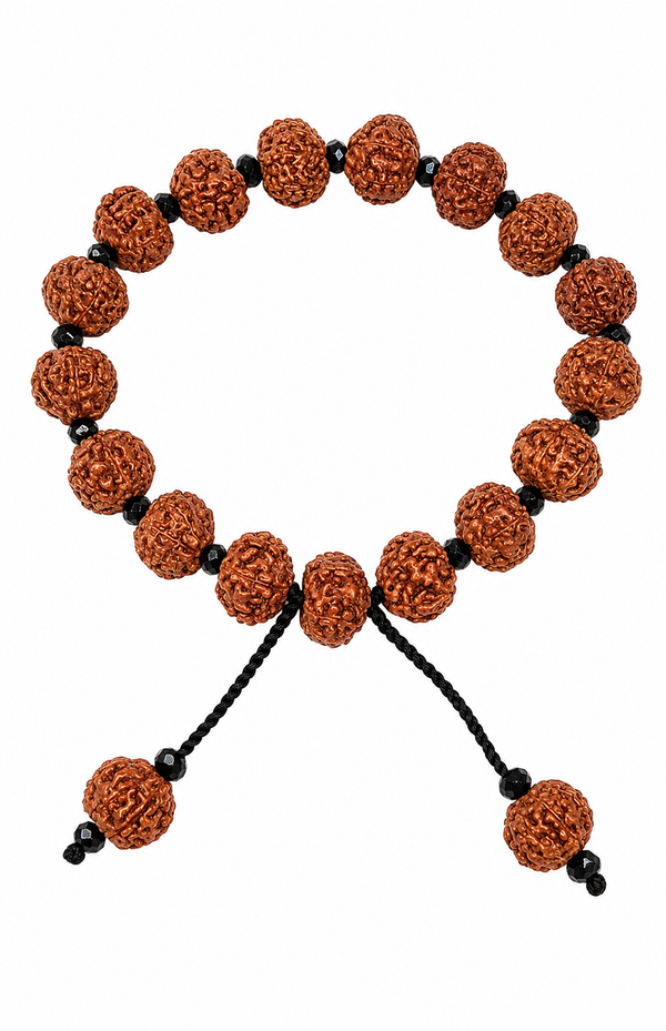 Authentic 7 Mukhi Javanese Rudraksha Bracelet | Adjustable Spiritual Bracelet for Men & Women | Handcrafted with Black Glass Spacers Authentic 7 Mukhi Javanese Rudraksha Bracelet | Adjustable Spiritual Bracelet for Men & Women | Handcrafted with Black Glass Spacers