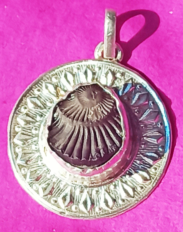 Shaligram Sudarshan Shila pendant in Silver - Design 2 Shaligram Sudarshan Shila pendant in Silver - Design 2