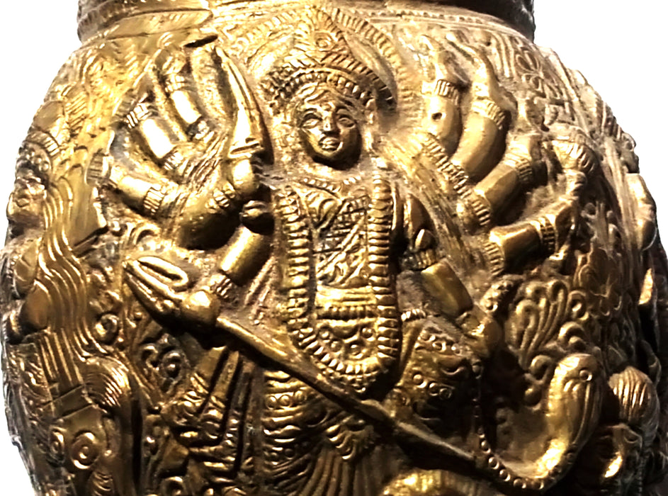 Brass Conch with Maa Durga Mahishasur mardini pose - Devshoppe