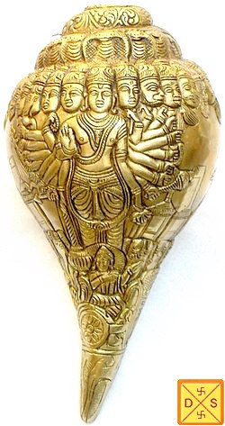 Brass Conch with Lord Vishnu giant (virat) rupa Brass Conch with Lord Vishnu giant (virat) rupa