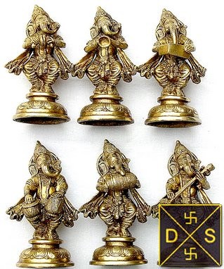 Set of six sangeet Ganesha idols playing musical instruments - Devshoppe