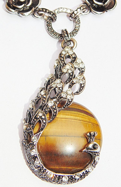 Beautiful Necklace with Tiger eye Peacock shaped pendant - Devshoppe
