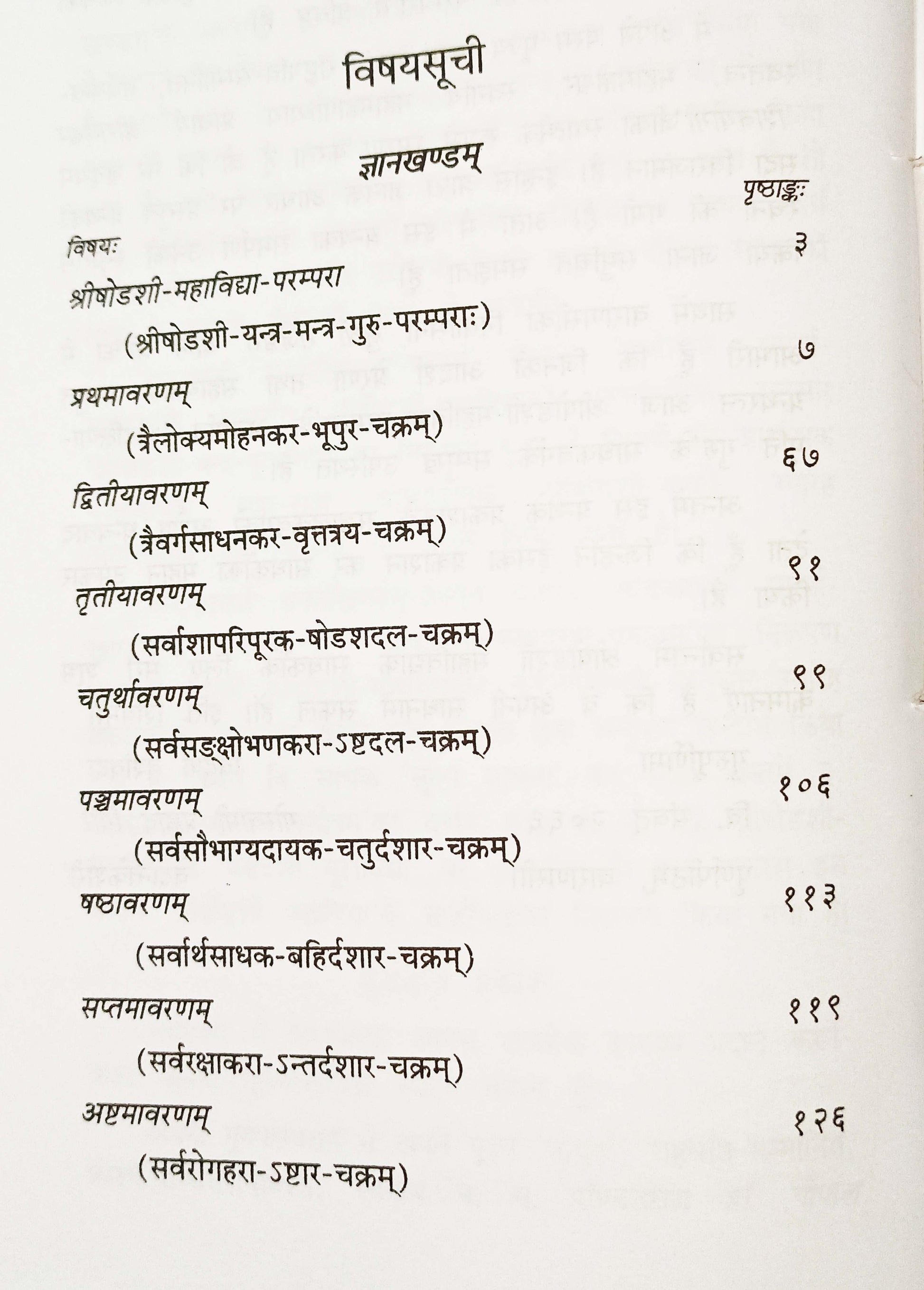 षोडशी महाविद्या सामग्री पृष्ठ, प्रकरण शीर्षक और पृष्ठ संख्या