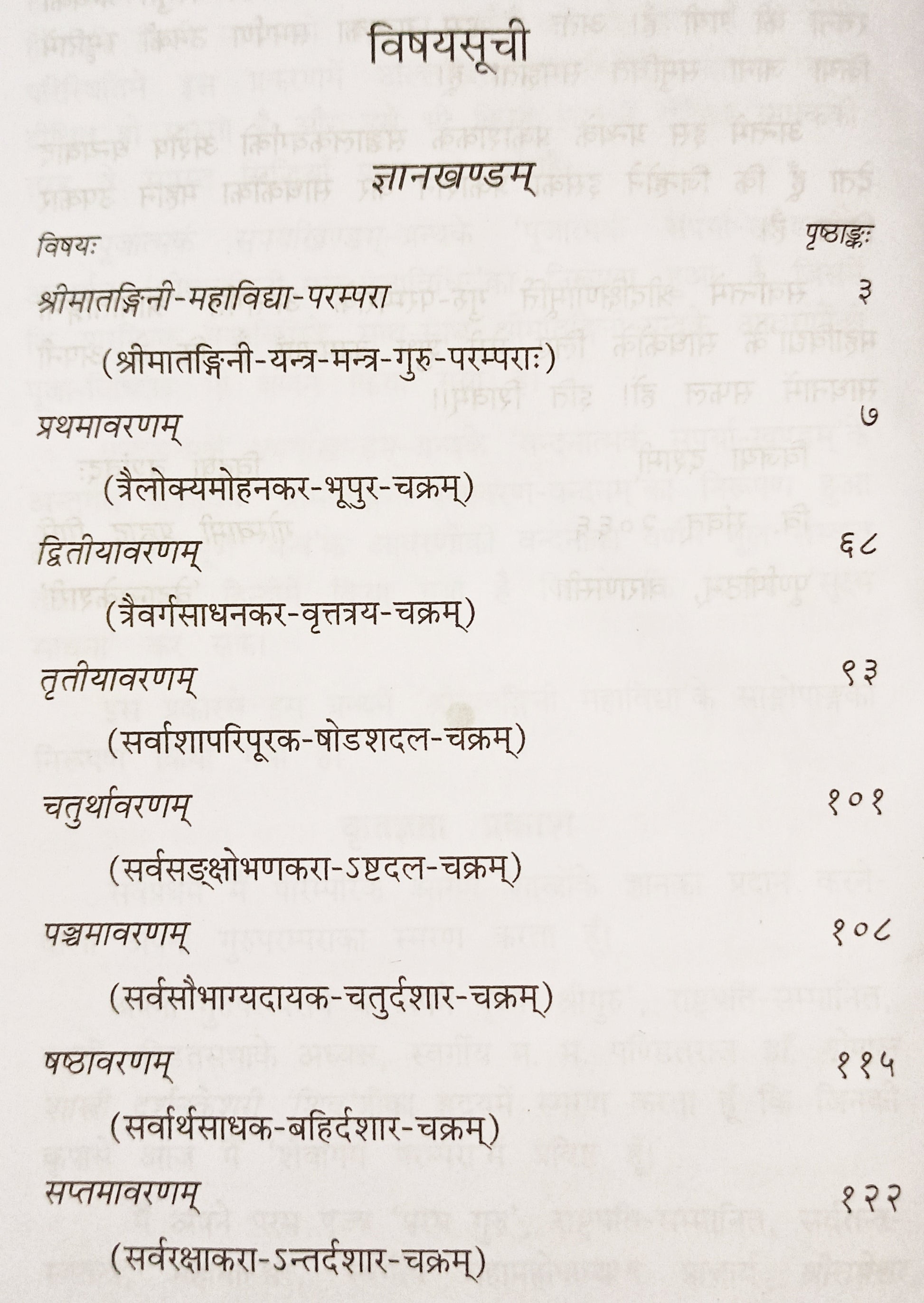 मातङ्गी महाविद्या पुस्तक—विषय-सूची पृष्ठ, अध्याय शीर्षक