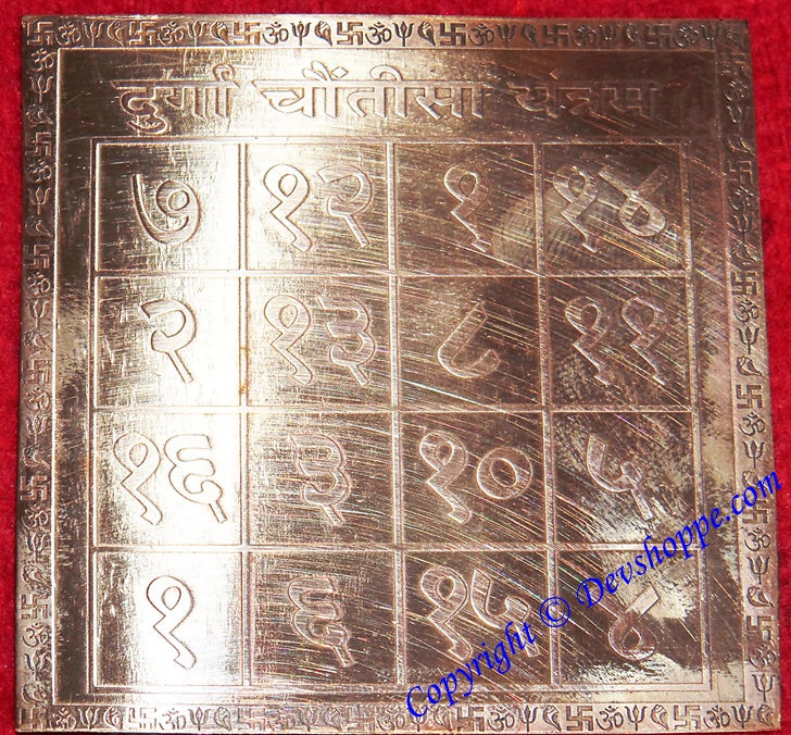 Sri Durga Chautisa yantra on copper plate