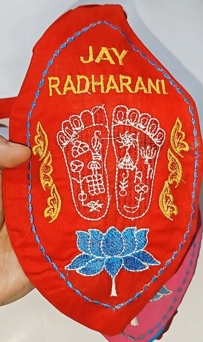Very High quality embroidered Sri Radhakrishna footmarks gomukhi japamala bags