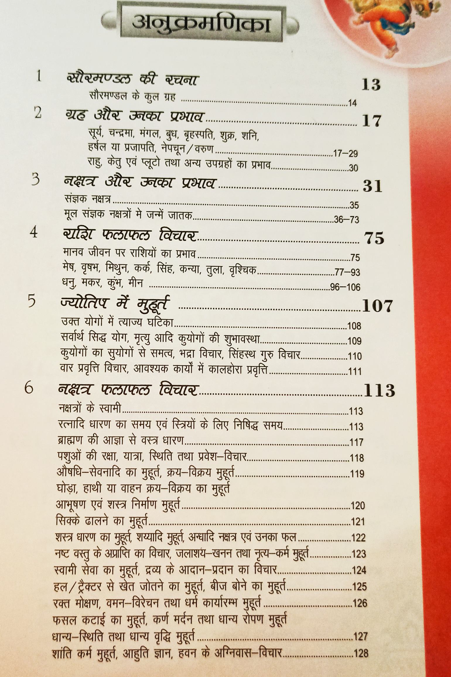अनुकमणिका पृष्ठ, अध्यायों के शीर्षक और पेज नंबरों की सूची
