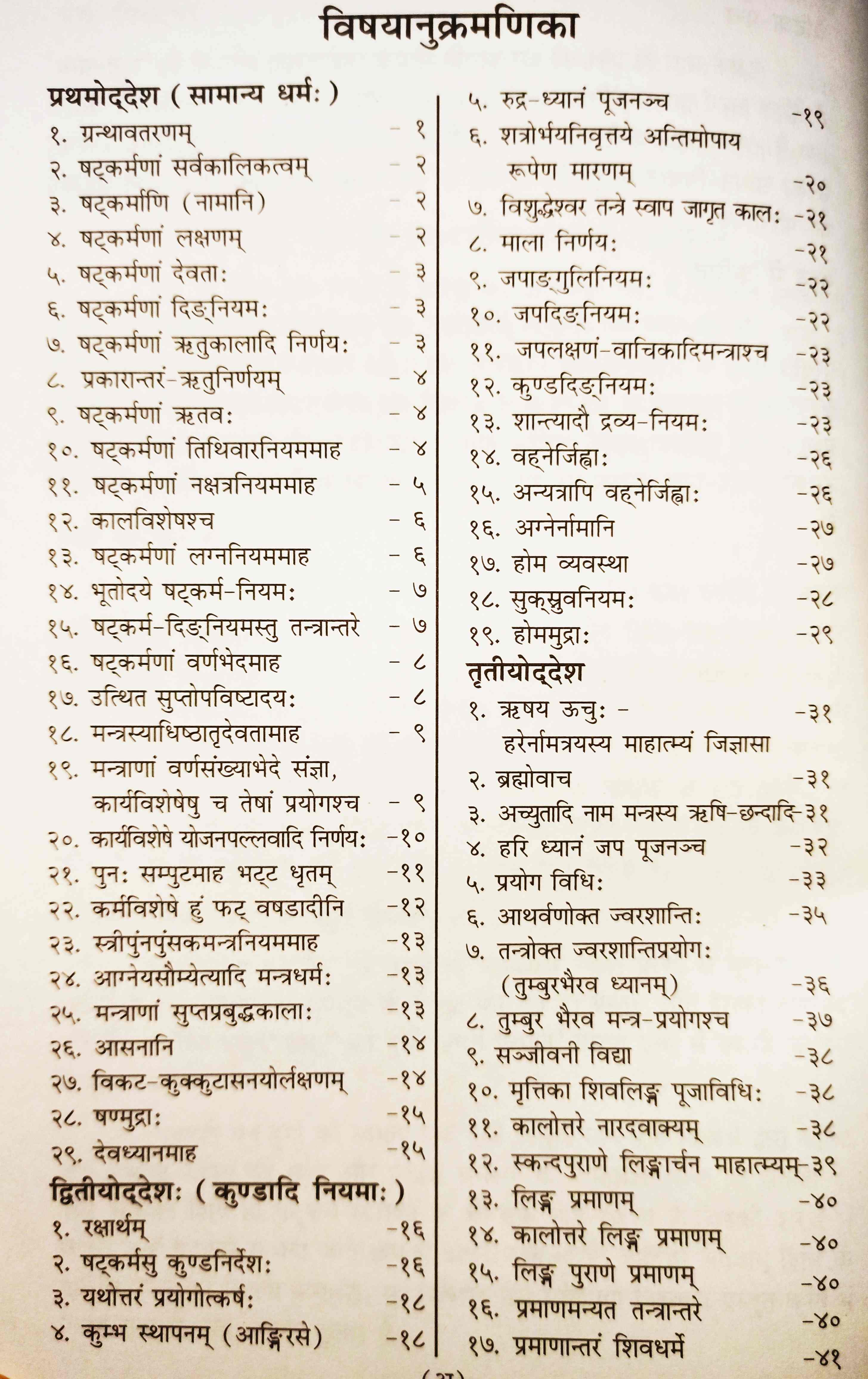 षट्-कर्म-दीपिका: विषय-सूची पृष्ठ, शीर्षक और अनुच्छेद क्रमांक के साथ