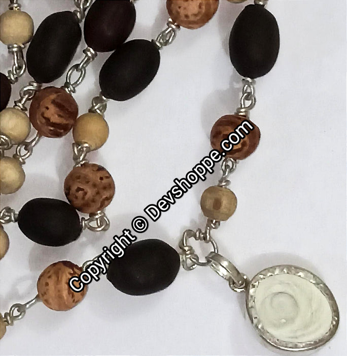 Kayakalp , Tulsi , Kamal Gatta beads combination mala in silver with Gomti Chakra pendant