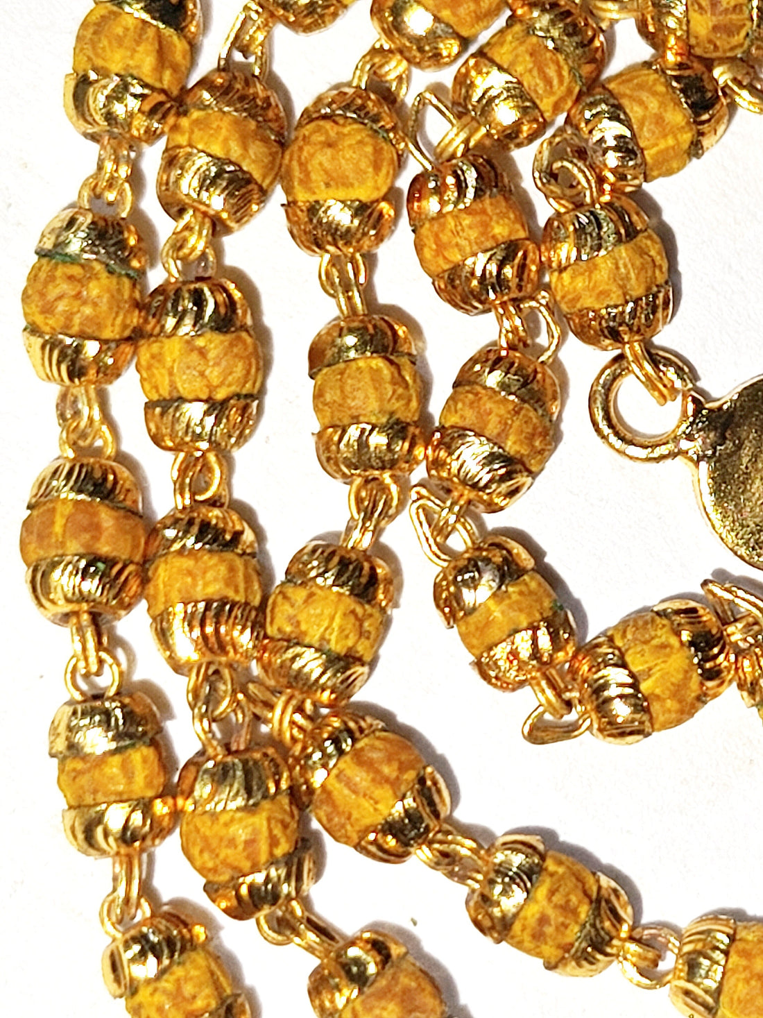 Rudrani mala in brass wire with brass bead caps, long layered chain