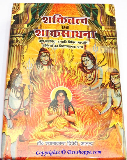 शक्तितत्त्व एवं शाक्त साधना पुस्तक का मुखपृष्ठ, अग्नि और देवी-देव आकृतियाँ