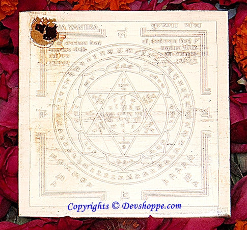 Shri Krishna yantra on copper plate, detailed circular geometric design