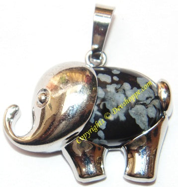 Elephant pendant with dark speckled stone and white metal bail