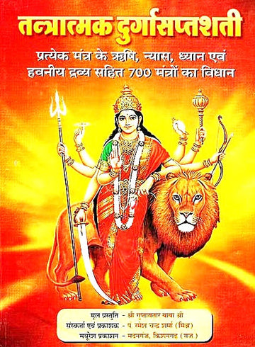 तनत्रामक दुर्गा सप्तशती हिन्दी पुस्तक कवर: दुर्गा सिंह पर, बहु-शस्त्र