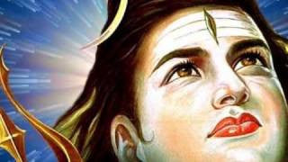 Hindu deity face with third-eye motif and flames, devotional illustration