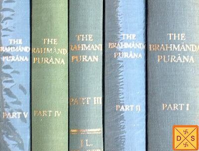 Brahmanda Purana books, spine text showing Part I–V series
