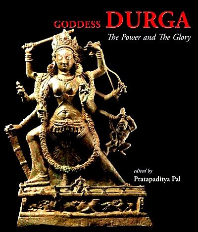 Goddess Durga book cover with golden seated goddess holding weapons