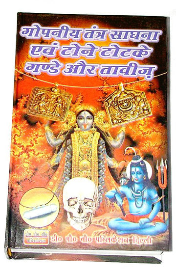 गोपनीय तंत्र साधना पुस्तक कवर—देवी-देव, त्रिशूल और खोपड़ी