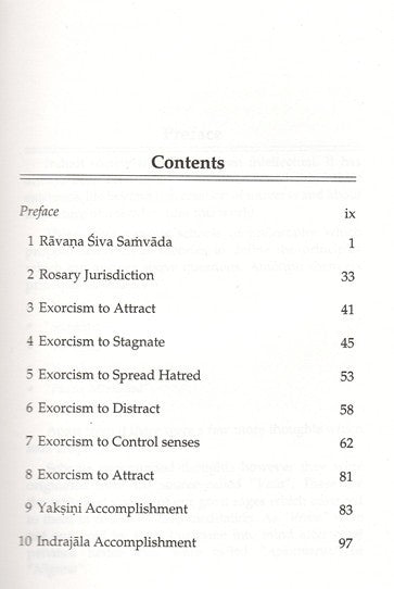 Contents page listing sections with page numbers, including exorcism topics