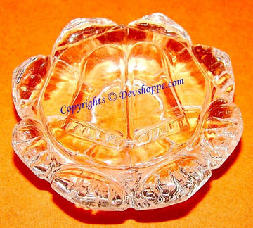 Crystal lotus feet decorative bowl, clear faceted glass, round raised rim