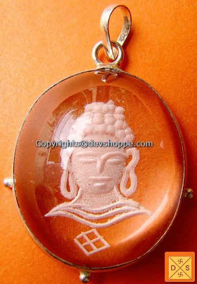 "Buddha" hand Carved Crystal Pendant in White metal