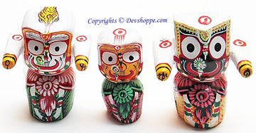Beautiful wooden idols of Sri Jagannath, Subhadra and Balabhadra - Devshoppe