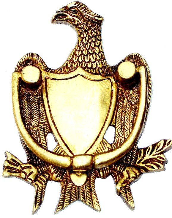 Eagle-shaped brass door knocker with shield panel and wing details