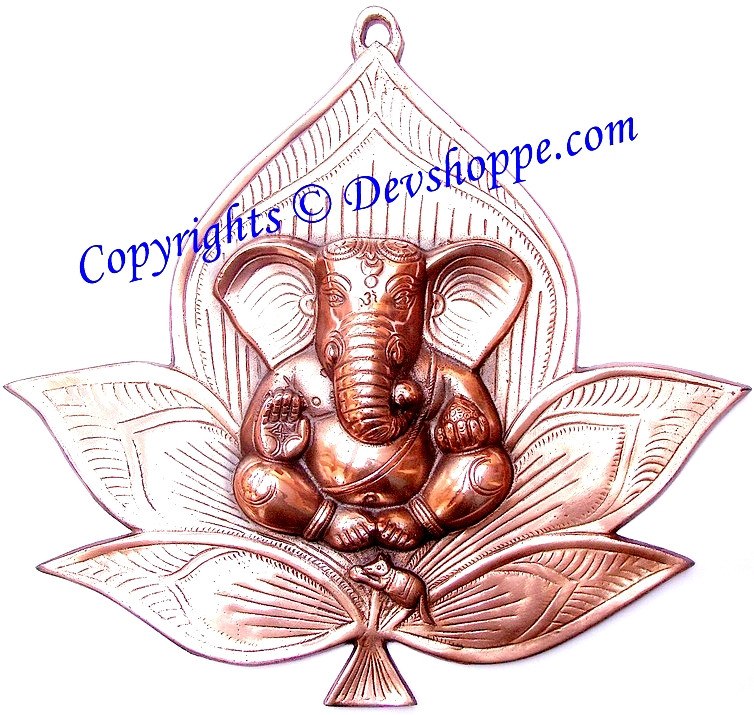 Ganesha flower wall hanging with bronze-toned lotus and seated Ganesha figure