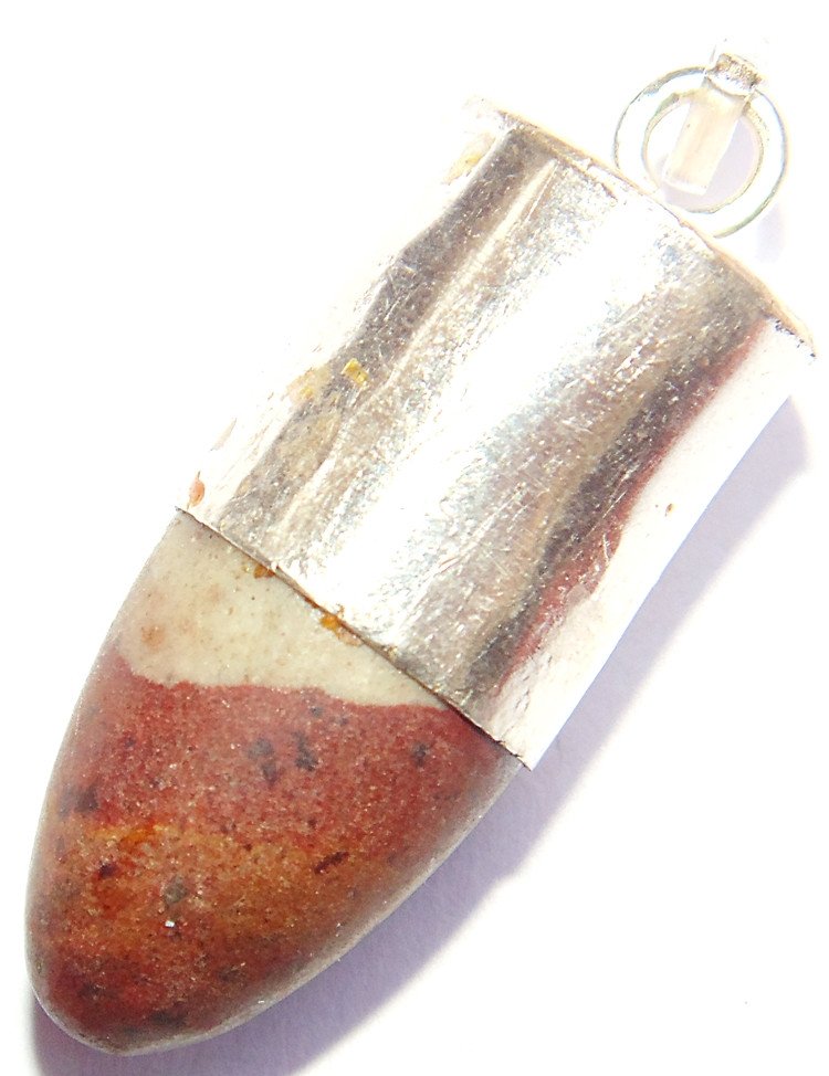 Silver Shivlinga pendant with red-brown curved base