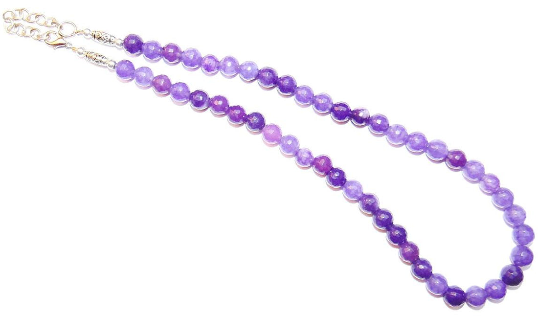 Amethyst necklace with faceted purple beads and chain clasp