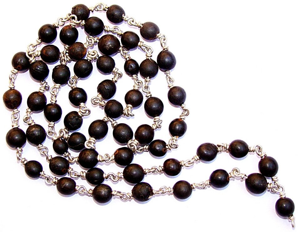 Black Vaijanti mala with pure silver chain and dark round beads