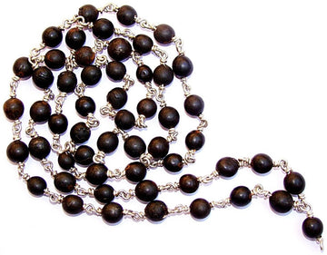 Black Vaijanti mala with pure silver chain and dark round beads