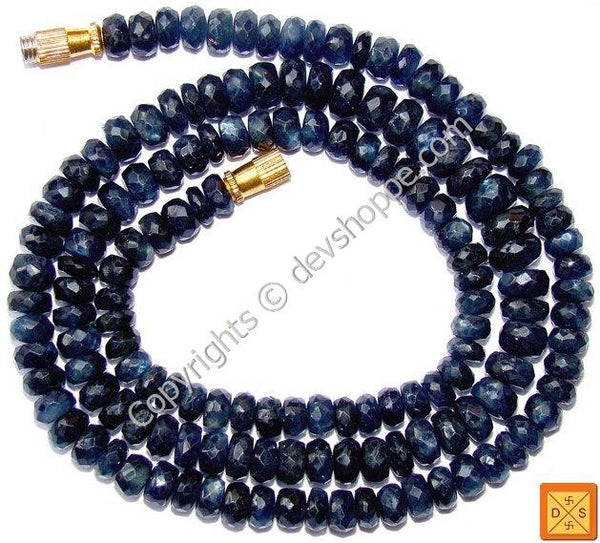 Blue Sapphire ( Neelam) faceted beads mala of Superfine quality