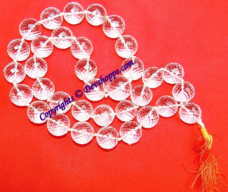 Sphatik Kantha / Quartz Rosary - Biggest Size - Super Diamond Cutting - Gem Quality - Devshoppe