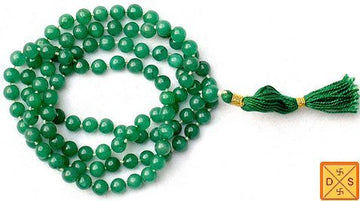Green agate mala with round green beads and dark green tassel