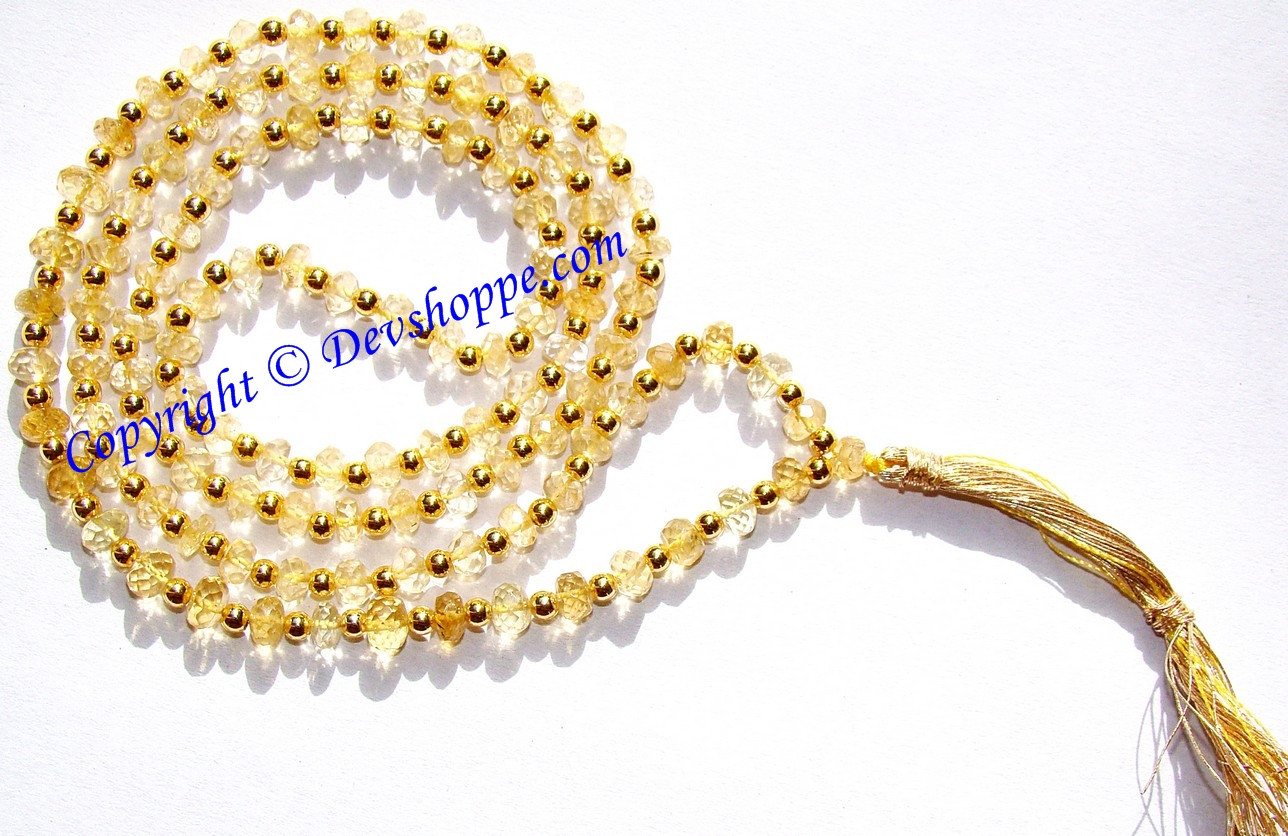 High grade Citrine mala with faceted golden beads and tassel