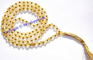High grade Citrine mala with faceted golden beads and tassel