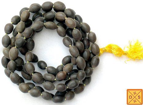 Kamal gatta mala (lotus seed) dark gray beads with yellow tassel