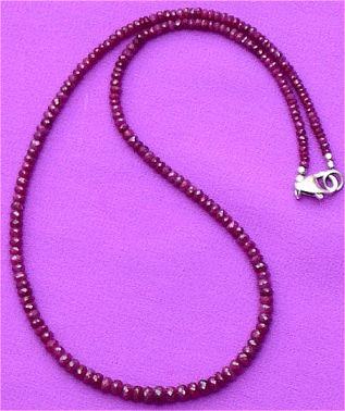 Precious Ruby (Manik) bead necklace with silver clasp, dark red beads