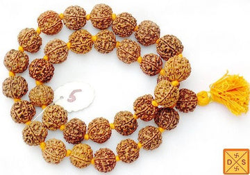 5 mukhi Rudraksha mala with 36+1 brown beads and yellow tassel