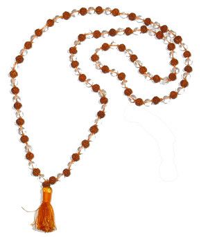 Rudraksha Crystal (round beads) combination mala of 108+1 beads - Devshoppe