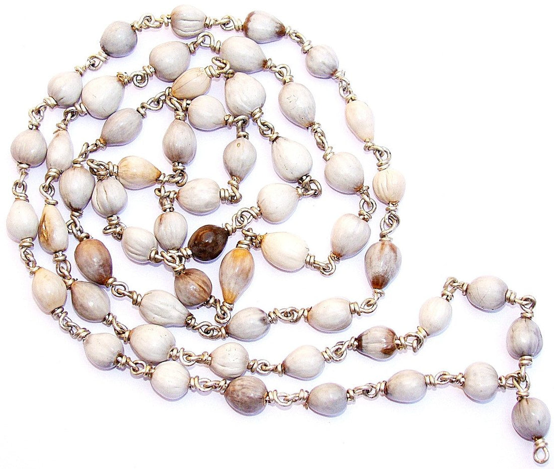 White metal wire mala with oval beads, multi-strand necklace