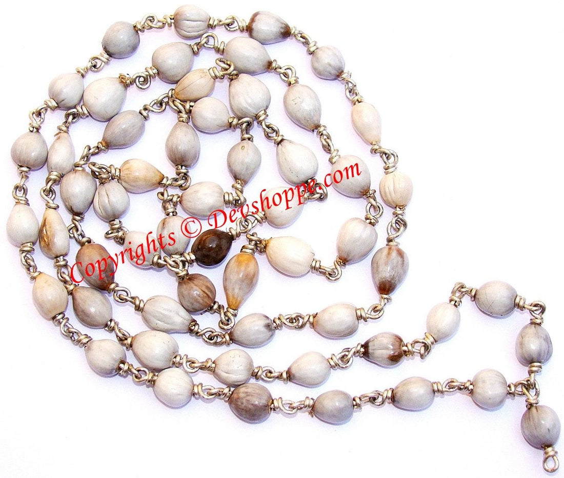 White metal wire mala with oval beads, multi-strand necklace