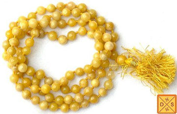 Yellow Hakik agate mala: yellow natural stone bead necklace with tassel