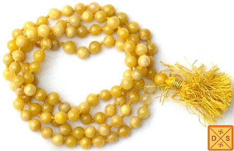 Yellow Hakik agate mala: yellow natural stone bead necklace with tassel