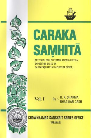 Caraka Samhita book, Vol. 1 cover with “Caraka Samhita” title and edition details
